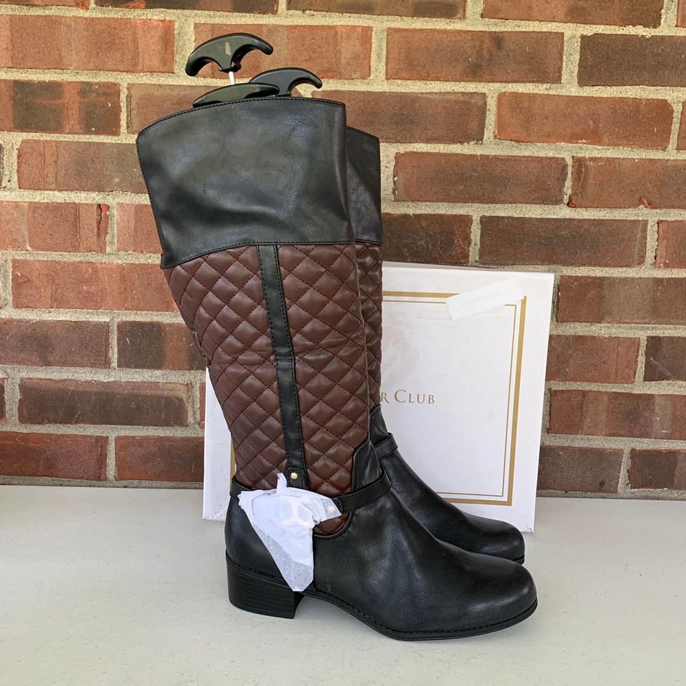 Charter Club Helenn BLK/BRN Almond-toe Block Heel Knee High Boots Women's US 9M